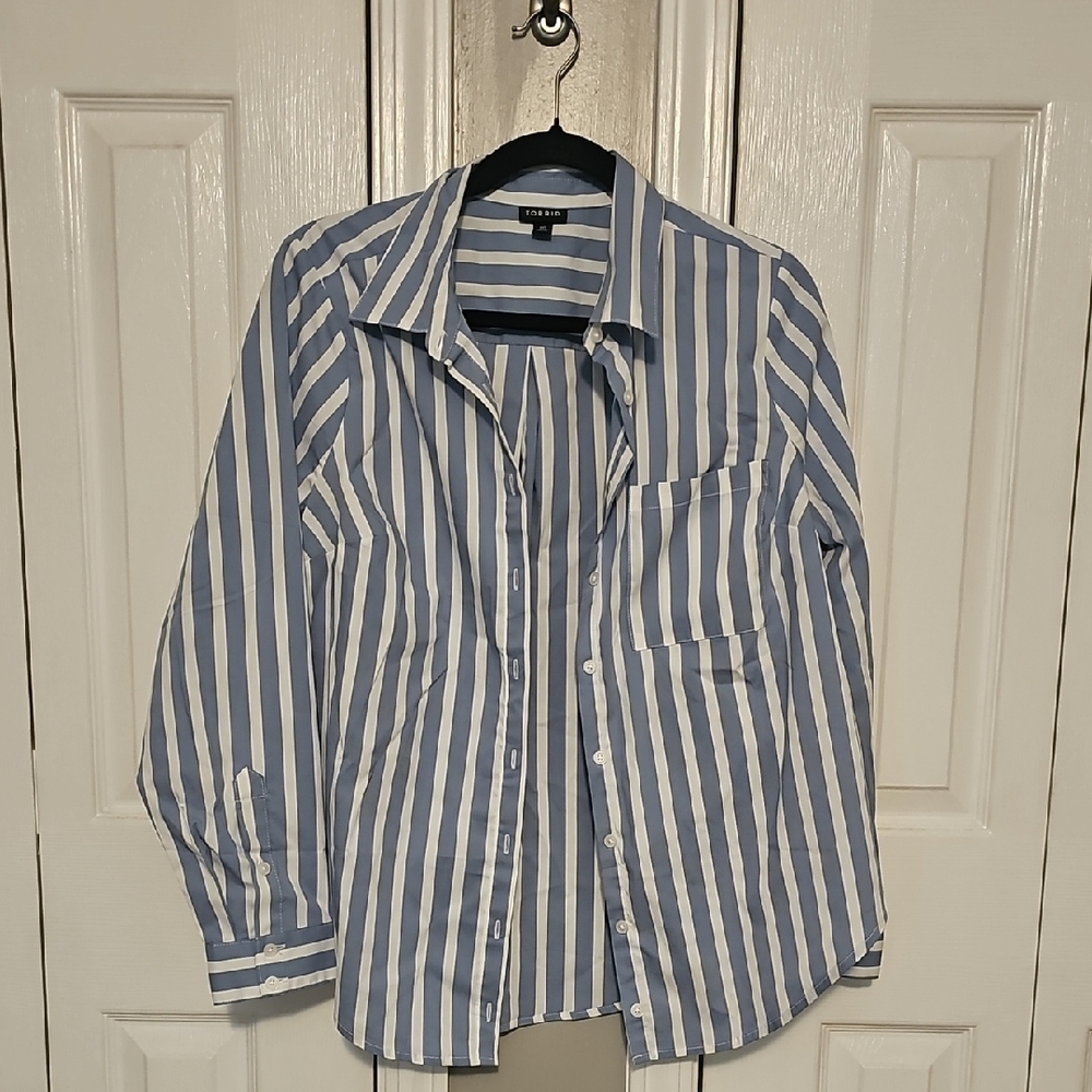 Torrid Blue and White Striped Button Down Shirt